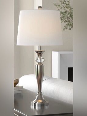 Elegant Silver Table Lamp with White Shade